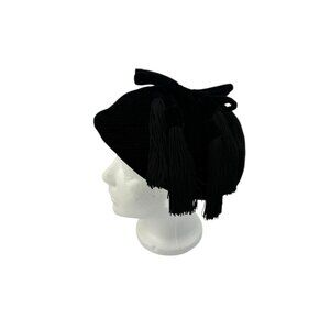 Vintage Graham Smith London Velvet Hat Womens Fascinator Clochette Cap Black Bow
